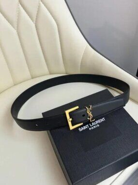 Saint Laurent Black Belt with Gold Buckle - 85cm with Box